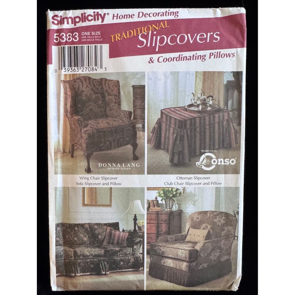 Simplicity 5383 Traditional Slipcovers & Pillows Sewing Pattern Donna Lang OS